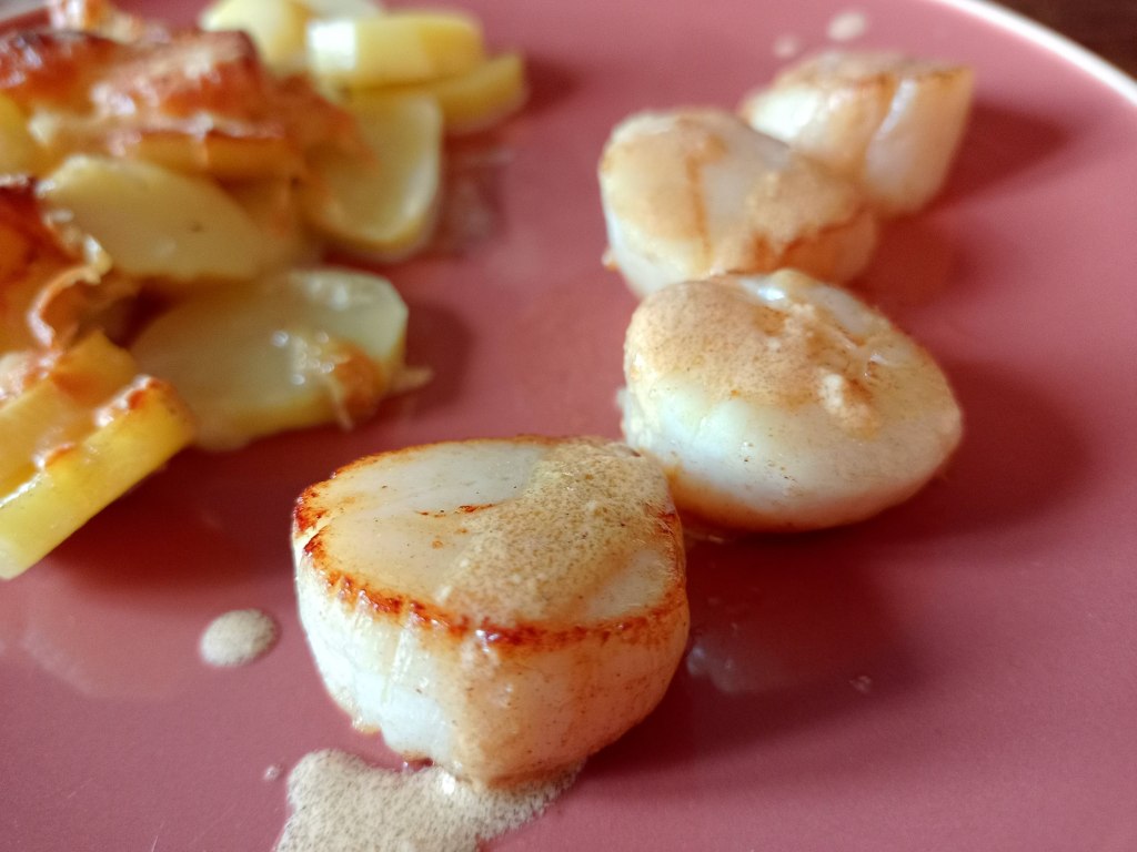photo de noix de st jacques avec un gratin de patates